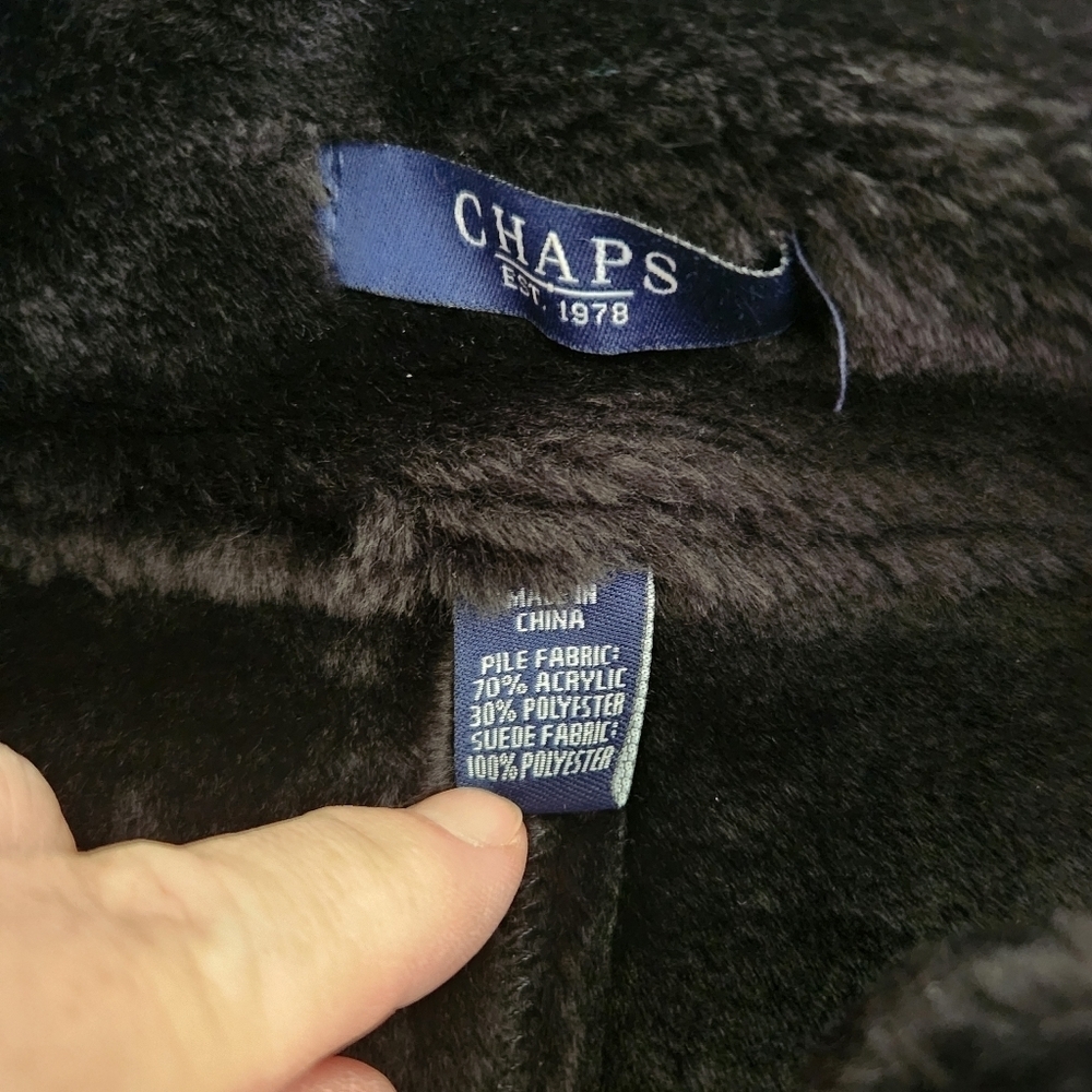 Chaps Faux Suede black Vest, Faux fur trim, Sz 2X - Picture 6 of 10